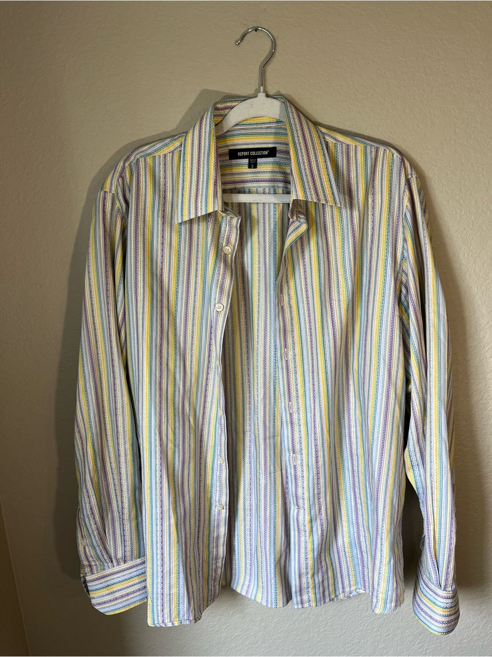 Report Collection Striped Button Down Shirt Large 100% Cotton Career Preppy